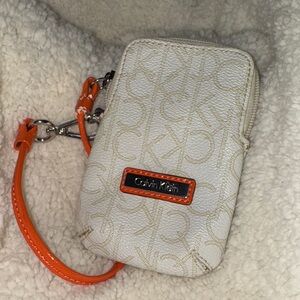Calvin Klein-  White and Orange Wristlet
